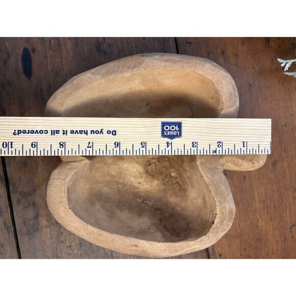 Vintage Hand Carved Wood Apple Shaped Bowl Trinket Dish Primitive Folk Art - Picture 9 of 11
